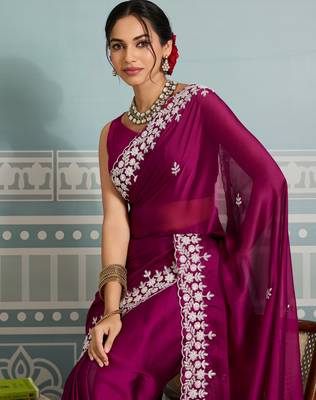 graceful purple embroidered black rangoli silk blend traditional saree with blouse 3