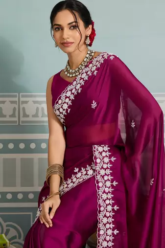 graceful purple embroidered black rangoli silk blend traditional saree with blouse