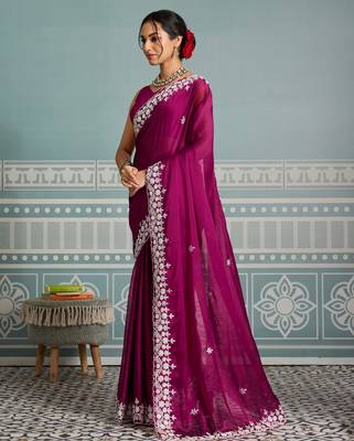 graceful purple embroidered black rangoli silk blend traditional saree with blouse 4