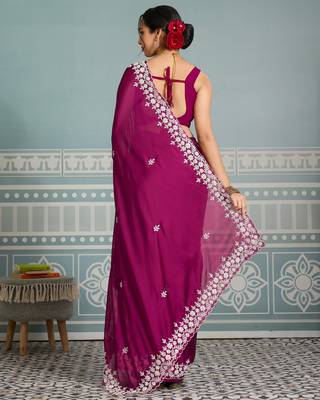 graceful purple embroidered black rangoli silk blend traditional saree with blouse 5