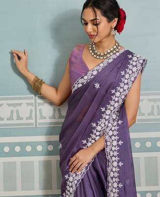 charming mustard embroidered twill net wedding saree with blouse 3