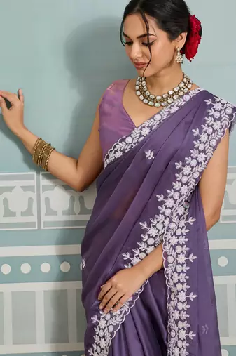 charming mustard embroidered twill net wedding saree with blouse