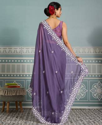 charming mustard embroidered twill net wedding saree with blouse 5