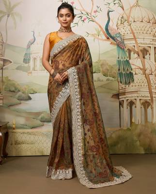 colorful wine embroidered black rangoli  silk blend  party wear saree with blouse 1