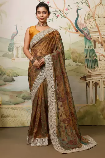 colorful wine embroidered black rangoli  silk blend  party wear saree with blouse