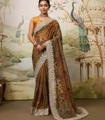 colorful wine embroidered black rangoli    silk blend   party wear saree with blouse