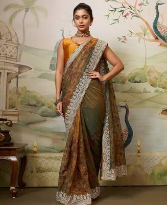colorful wine embroidered black rangoli  silk blend  party wear saree with blouse 2