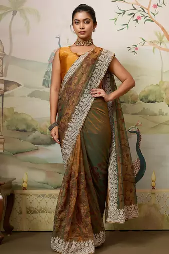colorful wine embroidered black rangoli    silk blend   party wear saree with blouse