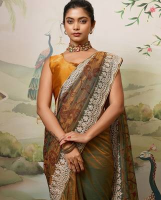 colorful wine embroidered black rangoli  silk blend  party wear saree with blouse 3