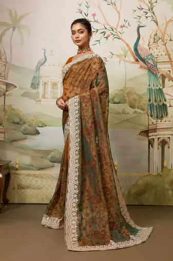 colorful wine embroidered black rangoli    silk blend   party wear saree with blouse