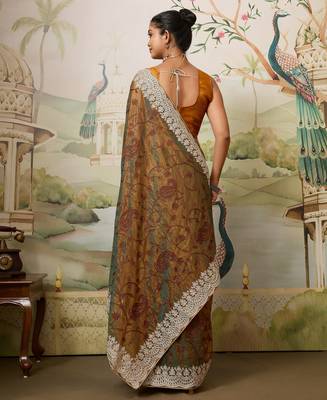 colorful wine embroidered black rangoli  silk blend  party wear saree with blouse 5