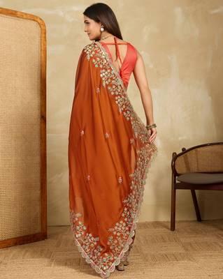 delightfully teal blue embroidered black rangoli  silk blend  traditional saree with blouse 5