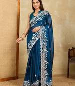 attractive wine embroidered black rangoli    silk blend   wedding saree with blouse