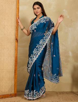attractive wine embroidered black rangoli  silk blend  wedding saree with blouse 2