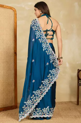 attractive wine embroidered black rangoli  silk blend  wedding saree with blouse
