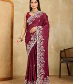 captivating teal green embroidered frendy chiffon party wear saree with blouse