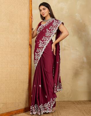 captivating teal green embroidered frendy chiffon party wear saree with blouse 2