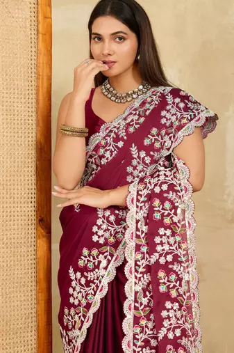 captivating teal green embroidered frendy chiffon party wear saree with blouse