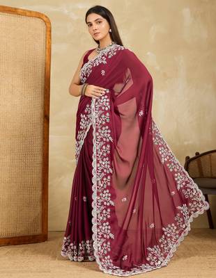 captivating teal green embroidered frendy chiffon party wear saree with blouse 4