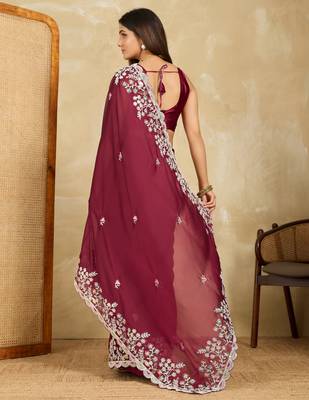 captivating teal green embroidered frendy chiffon party wear saree with blouse 5