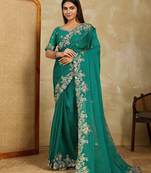 appealing pink embroidered frendy chiffon bridal saree with blouse