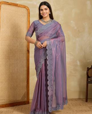dazzling peach embroidered frendy chiffon wedding saree with blouse 1