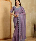 dazzling peach embroidered frendy chiffon wedding saree with blouse