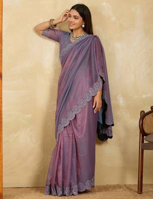 dazzling peach embroidered frendy chiffon wedding saree with blouse 2
