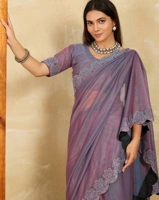 dazzling peach embroidered frendy chiffon wedding saree with blouse 3