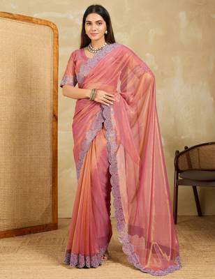 alluring light teal embroidered frendy chiffon party wear saree with blouse 1