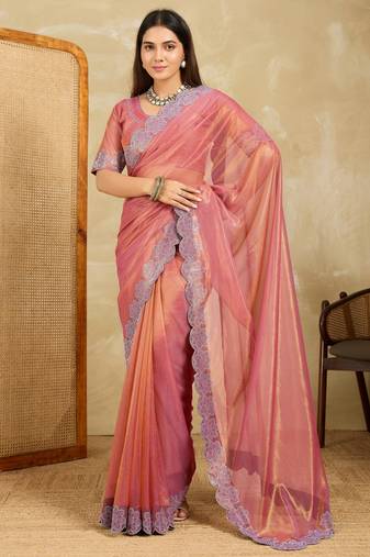 alluring light teal embroidered frendy chiffon party wear saree with blouse