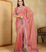 alluring light teal embroidered frendy chiffon party wear saree with blouse