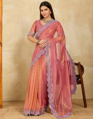 alluring light teal embroidered frendy chiffon party wear saree with blouse 2