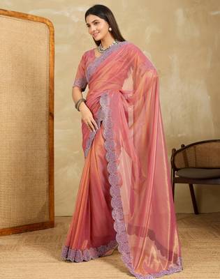 alluring light teal embroidered frendy chiffon party wear saree with blouse 4