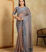 seductive peach embroidered frendy net bridal saree with blouse