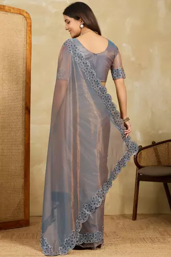 seductive peach embroidered frendy net bridal saree with blouse