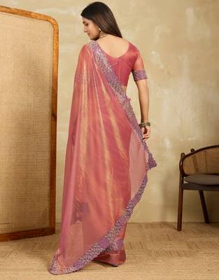 ravishing teal green embroidered frendy net traditional saree with blouse 5