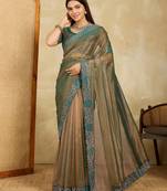 irresistible lavender embroidered frendy net wedding saree with blouse