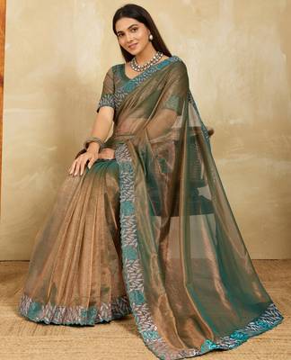 irresistible lavender embroidered frendy net wedding saree with blouse 2