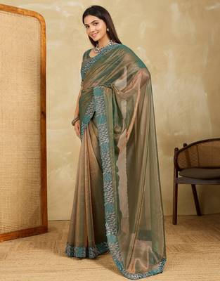 irresistible lavender embroidered frendy net wedding saree with blouse 4