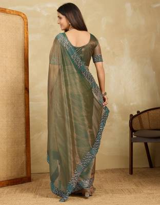 irresistible lavender embroidered frendy net wedding saree with blouse 5