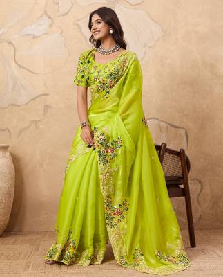 entrancing teal blue embroidered jimmy choo bridal saree with blouse 2