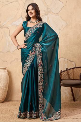 enthralling purple embroidered jimmy choo traditional saree with blouse