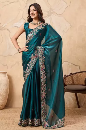 enthralling purple embroidered jimmy choo traditional saree with blouse