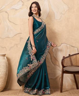 enthralling purple embroidered jimmy choo traditional saree with blouse 2