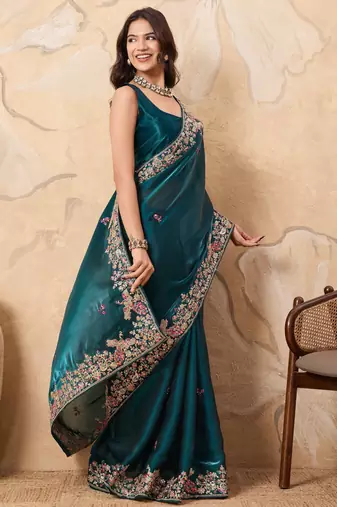 enthralling purple embroidered jimmy choo traditional saree with blouse