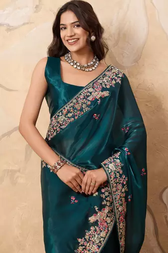 enthralling purple embroidered jimmy choo traditional saree with blouse