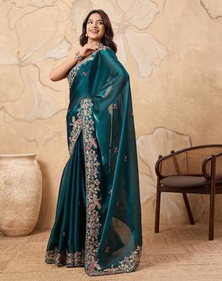 enthralling purple embroidered jimmy choo traditional saree with blouse 4