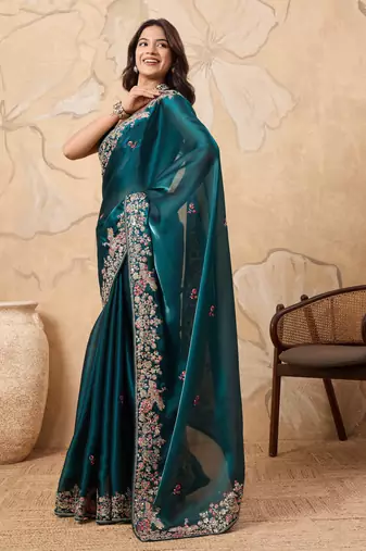 enthralling purple embroidered jimmy choo traditional saree with blouse
