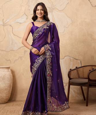 dreamy yellow embroidered frendy chiffon wedding saree with blouse 1